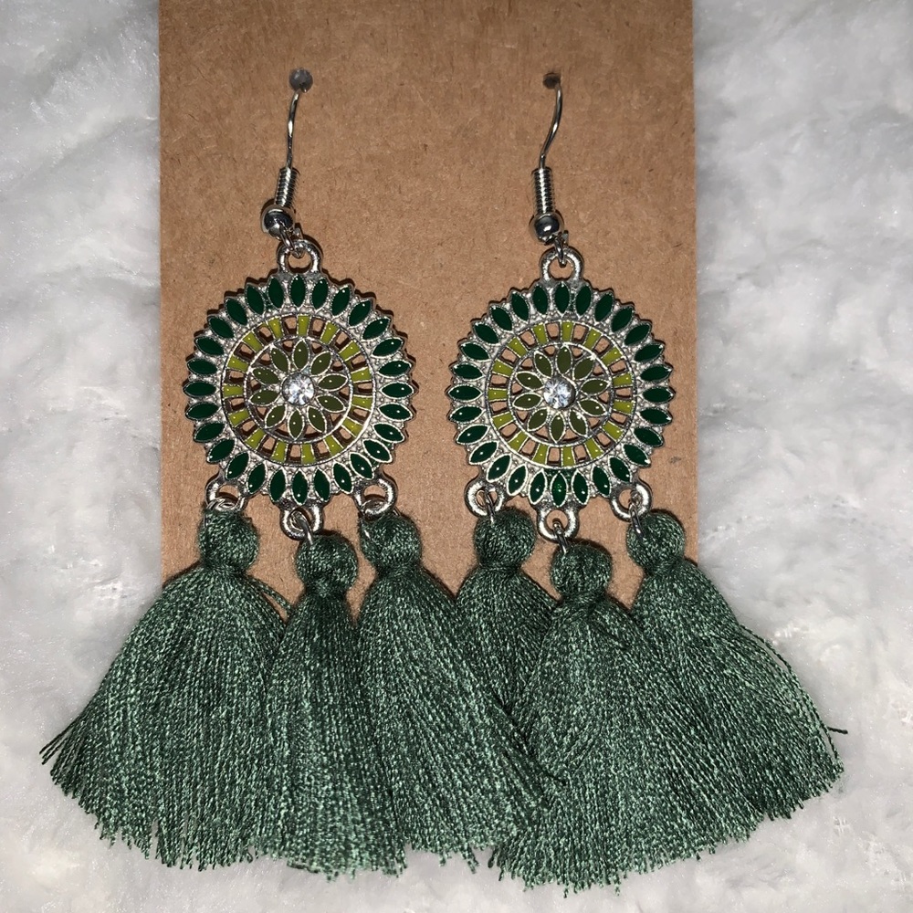 Olive Green Tassel Earrings